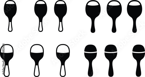 Maracas Icon Set Silhouette Vector – Musical Instrument, Latin Music, Percussion, Party, Festival, Vector Graphics