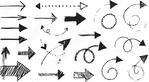 hand drawn sketch pencil drawing many different arrow element set  graphic vector pen scribble icons isolated on white or transparent, Hand-drawn arrow set  pencil sketch arrow icons doodle vector 