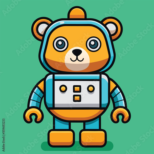 Adorable cartoon robot bear character with blue and white futuristic suit
