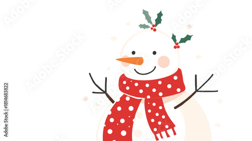 Snowman with scarf christmas with holly and red polka dot scarf