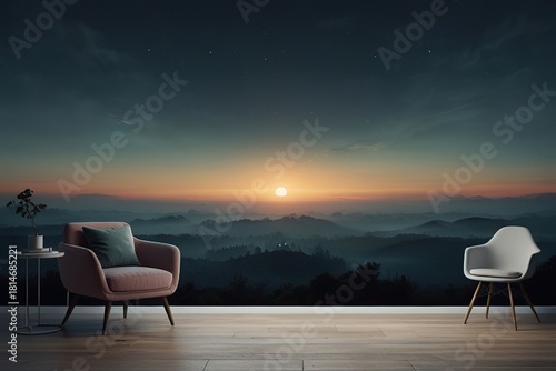 Furniture with beautiful landscape background 