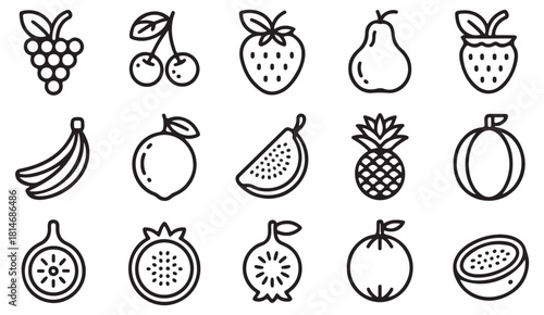 Collection of graphic line fruits ideal for branding, packaging, labels and food projects
