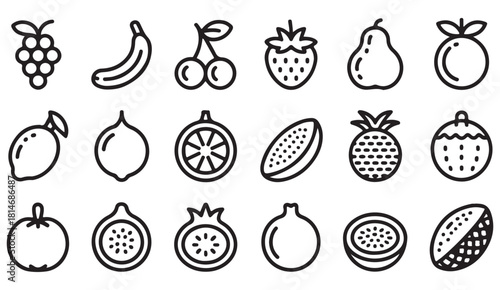 Hand-drawn healthy fruit symbols set suitable for diet, nutrition and eco concepts