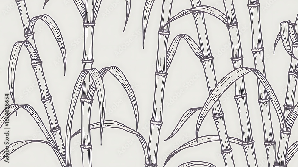 Fototapeta premium Vintage Sugarcane Drawing Highlighting Natural Agriculture Line Art Style