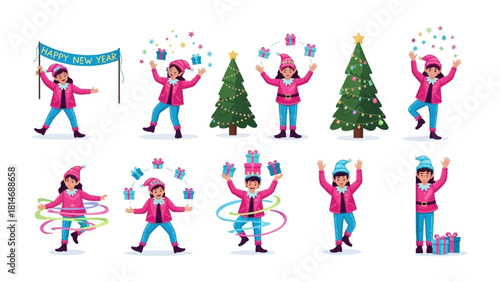 Holiday Elves Delight: Playful elves usher in the festive season with a whimsical display of joy, colorful presents, and holiday cheer.