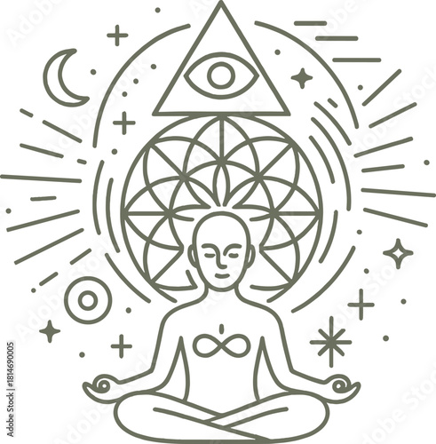 Spiritual Enlightenment Line Art Illustration