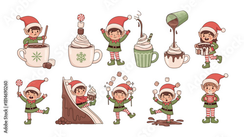 Festive Elf Delights: Adorable elves revel in the holiday spirit, crafting delicious treats and spreading cheerful moments with cocoa.