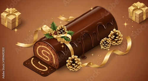 chocolate yule log with glossy chocolate glaze