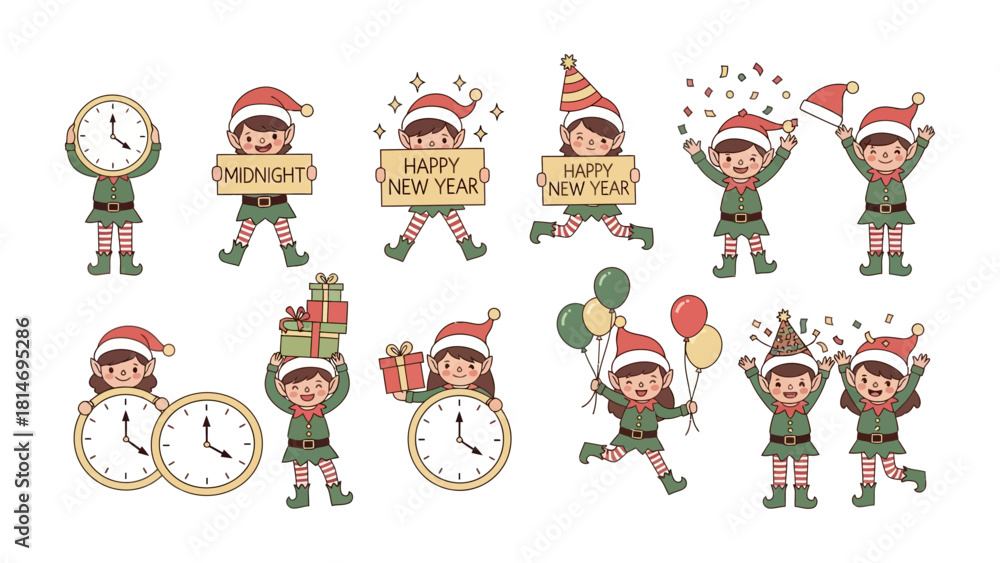 Fototapeta premium Festive Elf's New Year Celebration: Playful elves usher in the new year with joyful revelry, embracing the festive spirit and the promise of a fresh beginning.