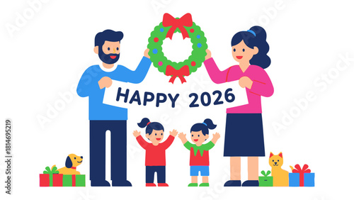 Family Gathering: A joyful family celebrates a happy year. This image portrays unity, affection, and togetherness.