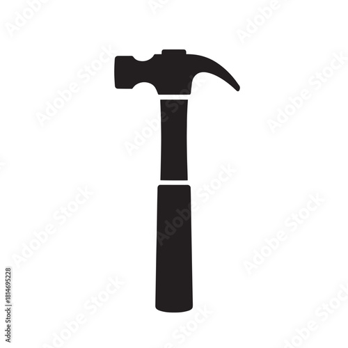Minimal silhouette of a hammer illustrating a sturdy hand tool against a plain background.