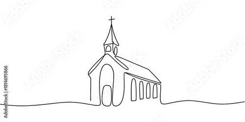 a church with a steeple and cross, reflecting minimalist architecture and spiritual symbolism.