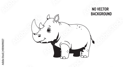 Playful cartoon rhinoceros character with a friendly stance and small horns in a simple lineart illustration.