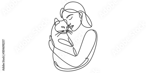 a woman gently embracing her cat, expressing love, bonding, comfort, and the emotional connection between pets and owners.