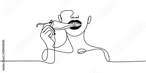a person enjoying a food slice, ideal for concepts of taste, minimal art, and modern design.