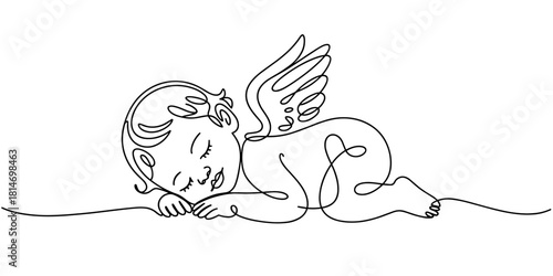 a peaceful sleeping angel baby with wings, symbolizing innocence, purity, calmness, and heavenly themes for creative use.