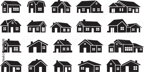 Assortment of Black and White House Silhouettes home building