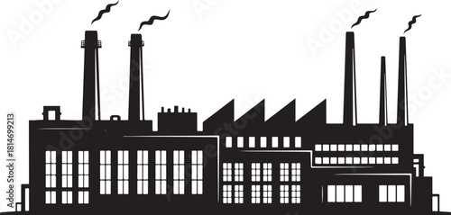 Black Silhouette of an Industrial Factory with Smoking Chimneys building architecture
