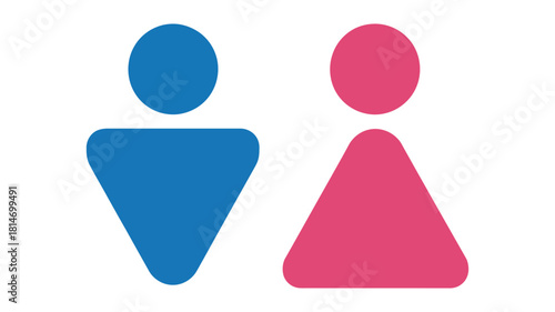 Male and female gender symbols in blue and pink, representing identity, equality, and public restroom access, isolated on