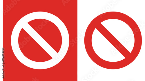 A pair of universal prohibition signs, one white circle with diagonal line on red, the other red circle with diagonal line on white, symbolizing restriction