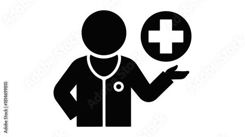 Doctor icon with medical cross symbol, representing healthcare, medicine, and professional medical assistance, isolated on