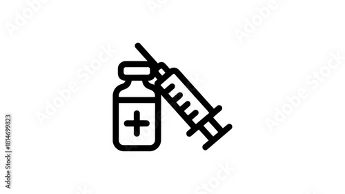 Medical vial and syringe icon, symbolizing vaccination, injection, and healthcare procedures, representing health, treatment, and medicine
