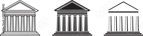 Greek Temple Icons Outline and Silhouette Set whisk illustration