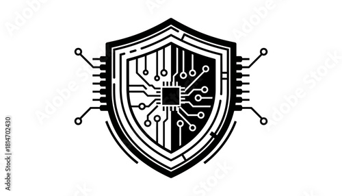 Cybersecurity Shield with Integrated Circuitry for Digital Protection.