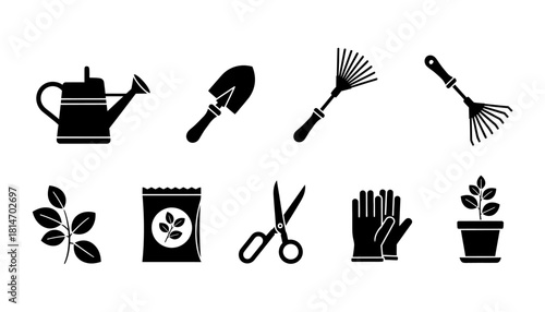 Gardening Tools and Equipment Silhouette Collection for Gardeners.
