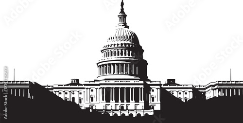 Silhouette of the US Capitol Building in Black and White US Capitol Washington DC