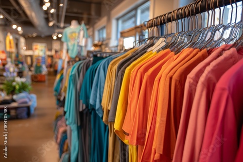 Wallpaper Mural Colorful T-Shirts Hanging on Display in a Modern Retail Store During Daytime Torontodigital.ca
