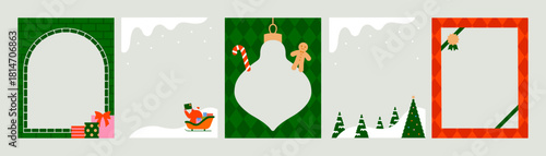 クリスマスのフレームセット｜サンタクロース・ツリー・リース・オーナメントなどのクリスマス素材を使ったフレーム風レイアウト｜ベクター