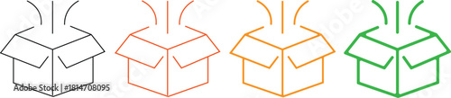 Colorful Outline Open Box Icons with Incoming Flow, Perfect for E-commerce, Logistics, and Data Input UI/UX Design.