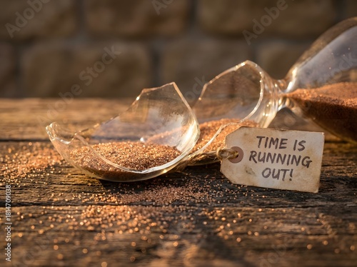 Broken Hourglass With Sand Illustrating Time Running Out