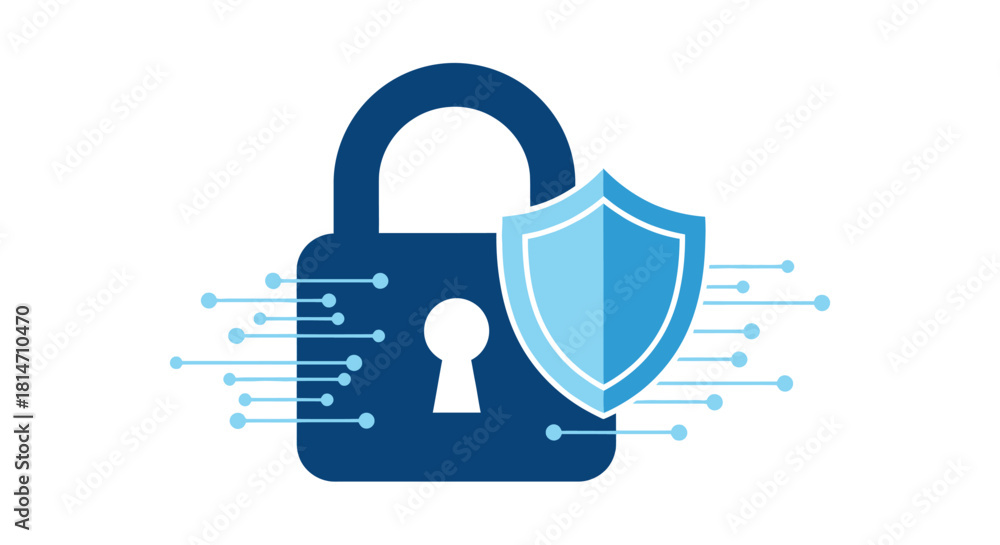© OM Frame - Secure data with modern digital shield and padlock design, representing safe online network, data protection, and cybersecurity solutions for business © OM Frame - Secure data with modern digital shield and padlock design, representing safe online network, data protection, and cybersecurity solutions for business