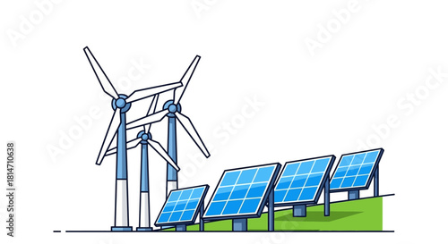 Harness clean energy for a sustainable future with modern solar panels and wind turbines, symbolizing environmental awareness and renewable solutions