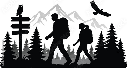 Silhouette vector hiking travel mountain eps