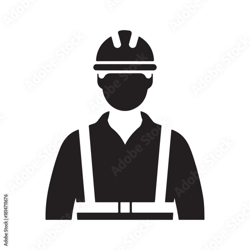 Construction Worker Silhouette Icon – Professional Laborer Symbol for Industry, Engineering, and Building Projects