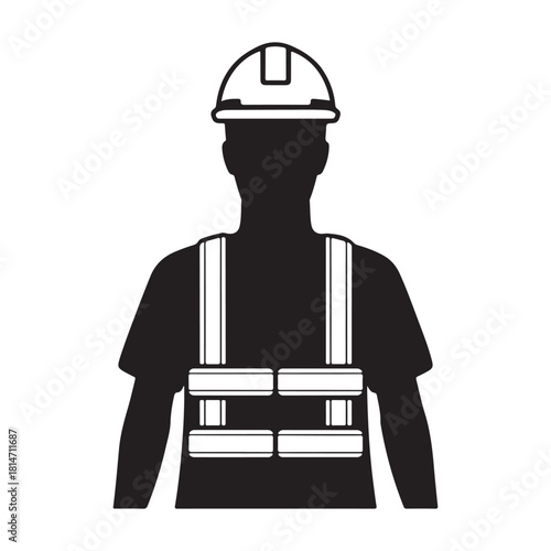 Construction Worker Silhouette Icon – Professional Laborer Symbol for Industry, Engineering, and Building Projects