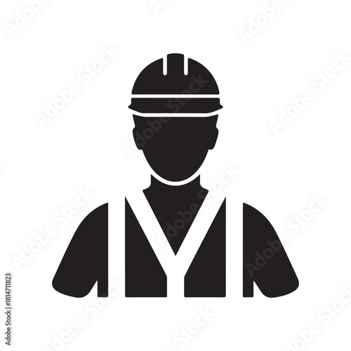 Construction Worker Silhouette Icon – Professional Laborer Symbol for Industry, Engineering, and Building Projects
