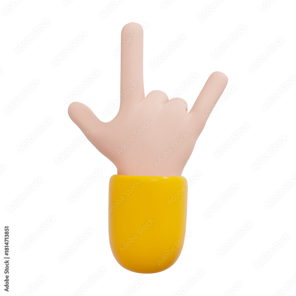 Obraz premium 3D hand with rock gesture. Music emoji. Stock vector illustration on isolated background.
