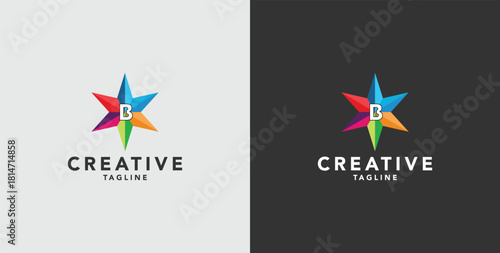 Digital colorful abstract icons, elements and symbols with initial B logo, template