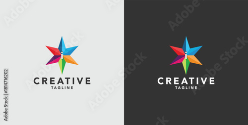 Digital colorful abstract icons, elements and symbols with initial I logo, template