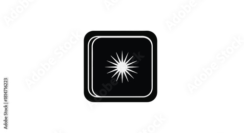 Symbol of a bright sun or star within a square button, representing energy and positivity.