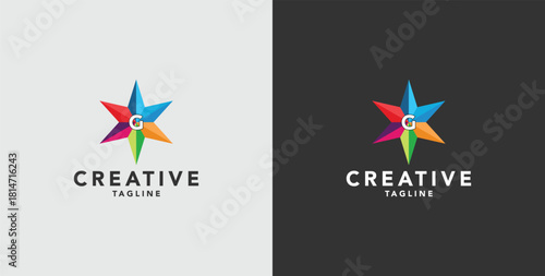 Digital colorful abstract icons, elements and symbols with initial G logo, template