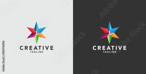 Digital colorful abstract icons, elements and symbols with initial L logo, template