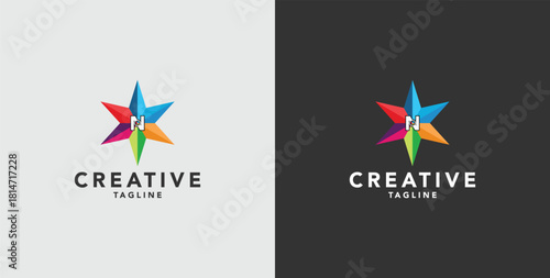 Digital colorful abstract icons, elements and symbols with initial N logo, template