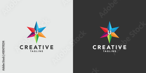 Digital colorful abstract icons, elements and symbols with initial U logo, template