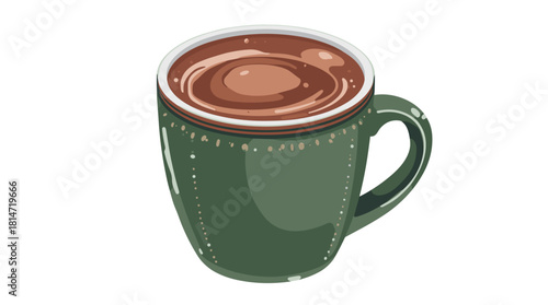 Hot chocolate mug in glossy dark green ceramic cup on white background