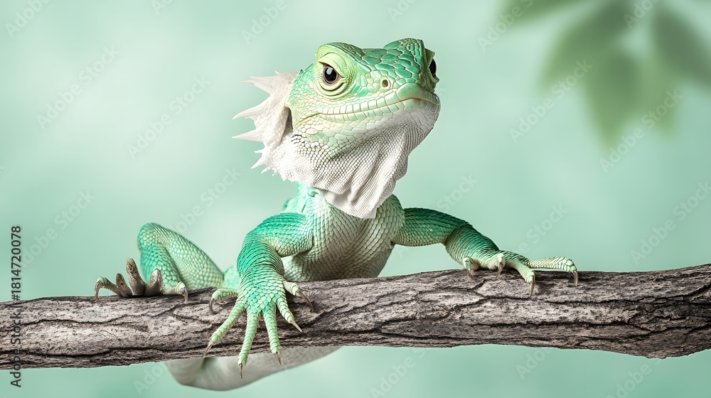Obraz premium Green lizard�resting on a branch